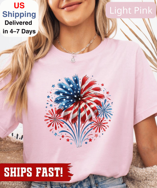 4th of July Shirt, Fireworks USA Tee, Patriotic Shirt, American Flag Shirt, Inde gallery