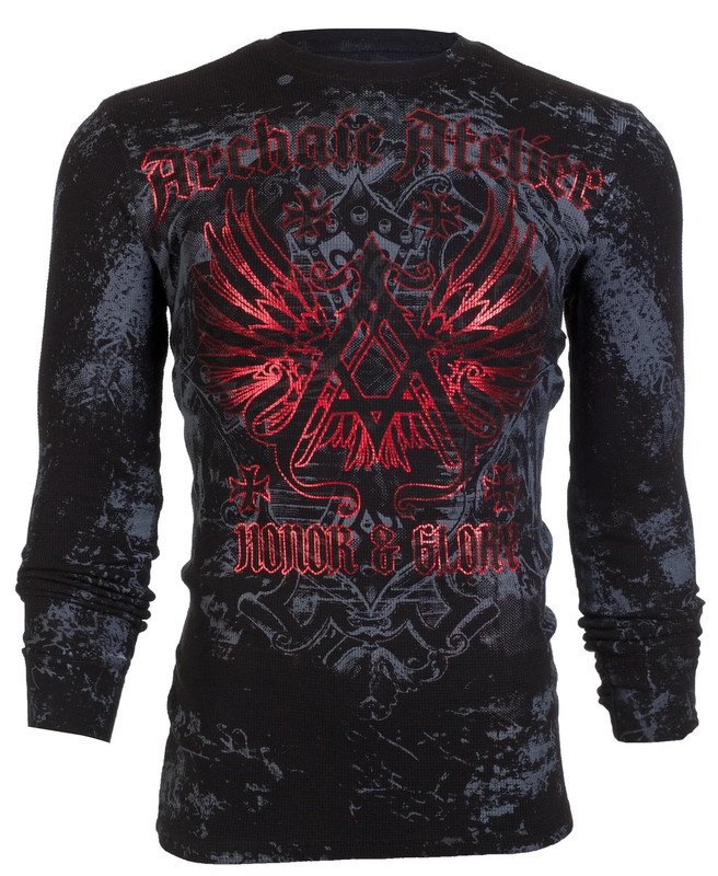 ARCHAIC by AFFLICTION Men’s Long Sleeve THERMAL Shirt ACHILLES Biker Black $58