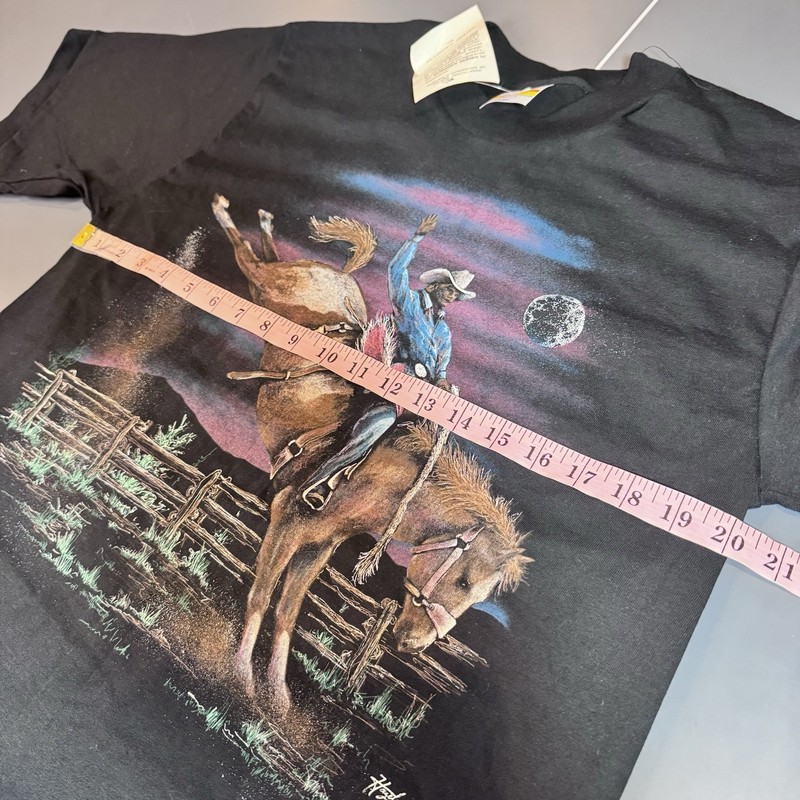 NWT VTG Cowboy Shirt Mens Black Hazelwoods Short Sleeve 90s Western Horse USA L gallery