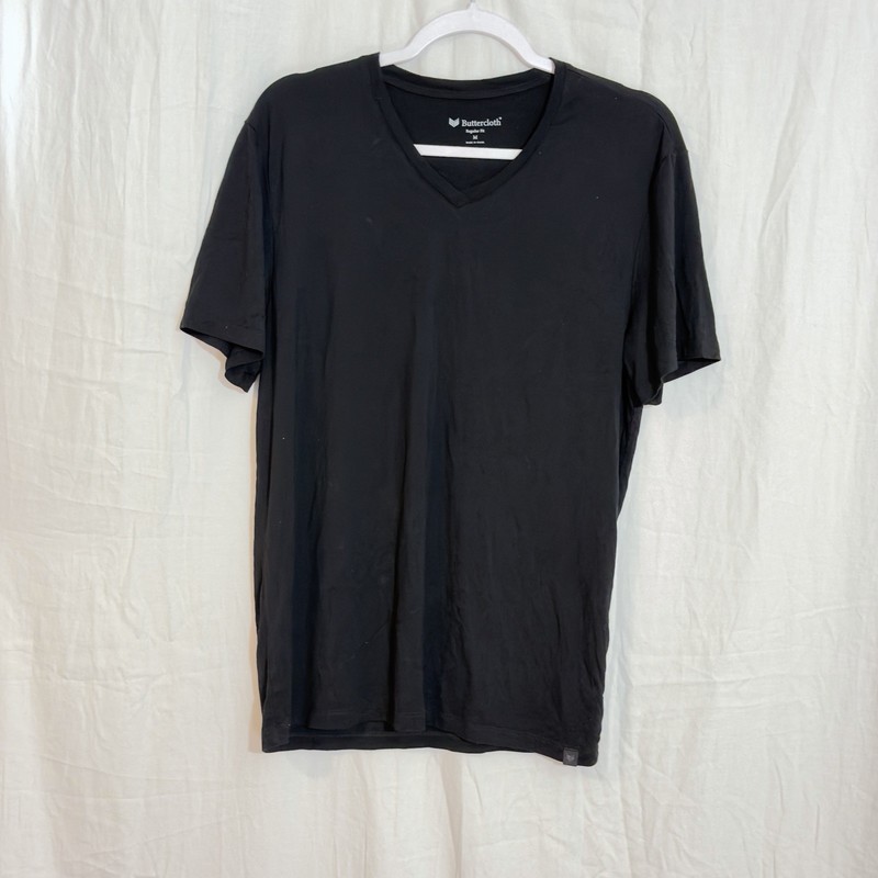 Buttercloth Icy Cotton V Neck Cooling Stretch T-shirt in Black M
