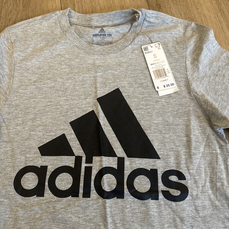 Adidas Men’s Amplifier Tee Heather Grey Spell Out Logo Size Small NEW
