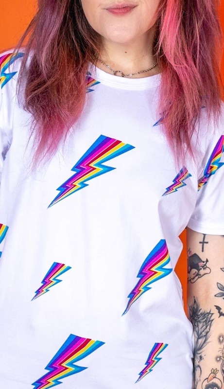 RUN AND FLY Rainbow Lightning Bolt Print T Shirt Retro Unisex XS-XXL White gallery