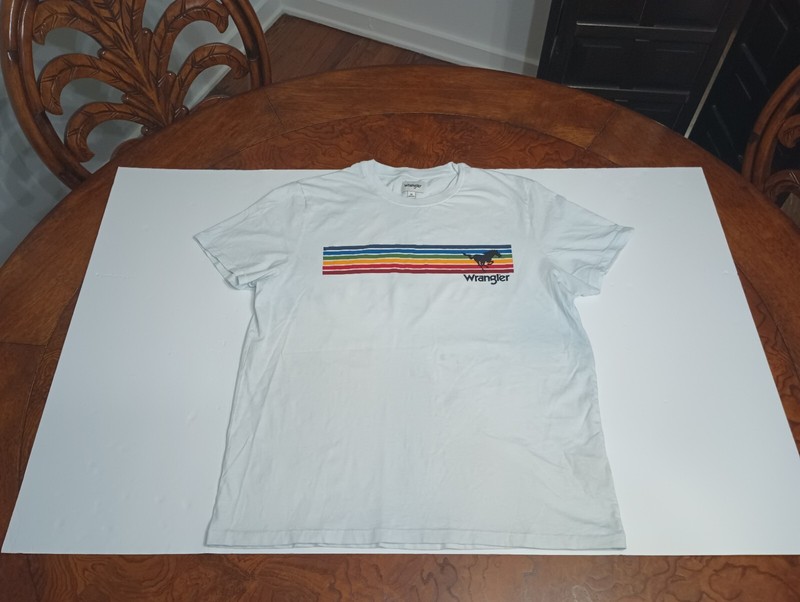 VTG 70s Thin Single Stitch T Shirt Mens XL White Rainbow Chest Stripe Wrangler