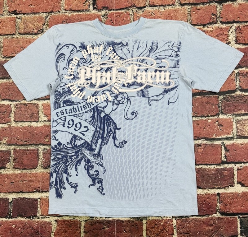 Vintage Y2K Phat Farm T-Shirt Cyber Grunge Hip Hop Streetwear Baby Blue Men’s L