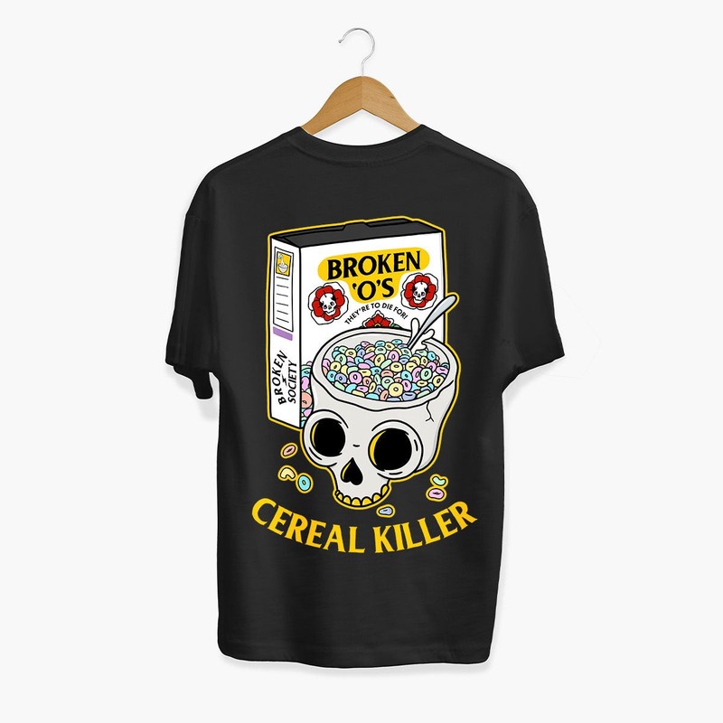 Cereal Killer Skull T Shirt Funny Breakfast Graphic Tee Gift for Men