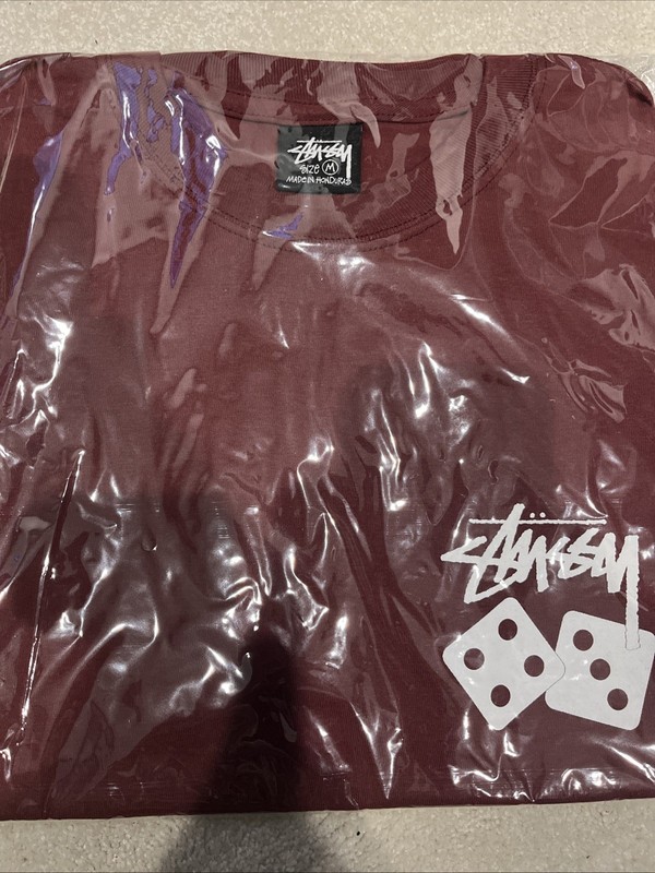 STUSSY DICE BURGUNDY MEDIUM T-SHIRT 100% AUTHENTIC 🔥