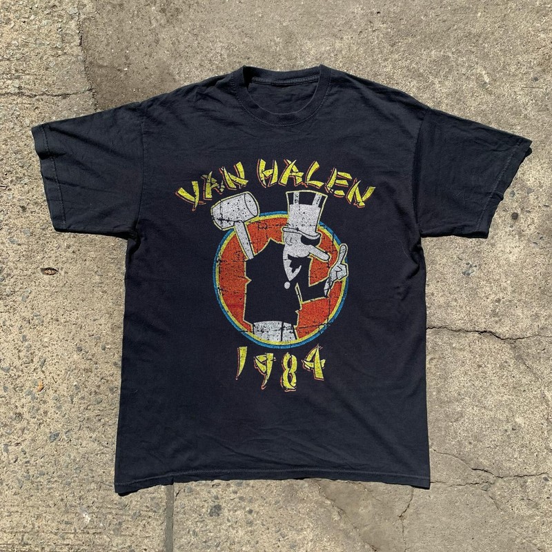 VAN HALEN 1984 Distressed Classic Rock Heavy Metal Black T-shirt Size S-5XL