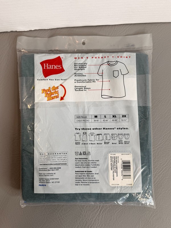 Hanes Big Men’s Pocket-T Shirt 2X 50-52 Mystic Heather Blue Slightly Imperfect gallery