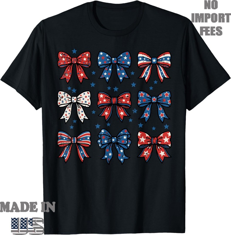 4th of July Coquette Ribbons Stars Stripes T-Shirt, Kid Adult Tee