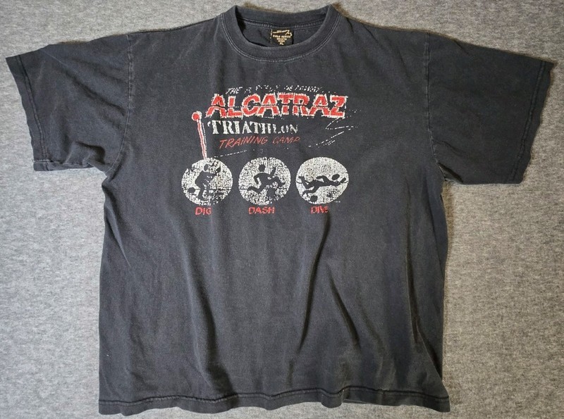 Vtg Alcatraz Triathlon Training Game Shirt XL Black Single Stitch Gold Series