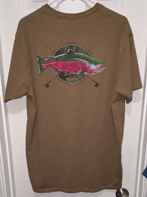 Columbia PFG Fish Graphic Logo Crew Neck T-Shirt Brown Men’s XL Short Sleeve