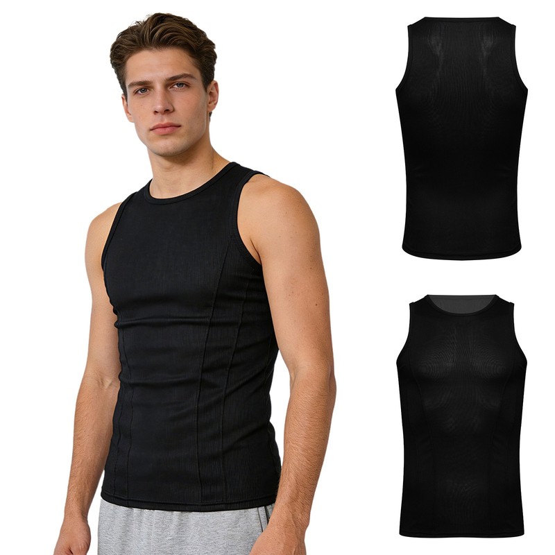 Men’s Shirts Irregular Vest Ribbed T-Shirt Daily Wear Tank Top Mesh Clothing