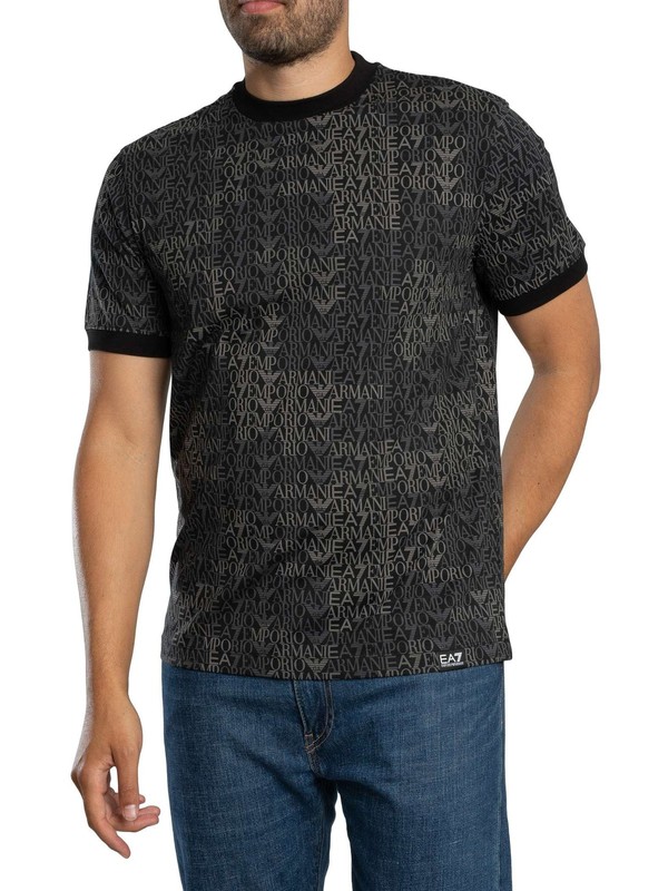EA7 Men’s Regular Brand Pattern T-Shirt, Black