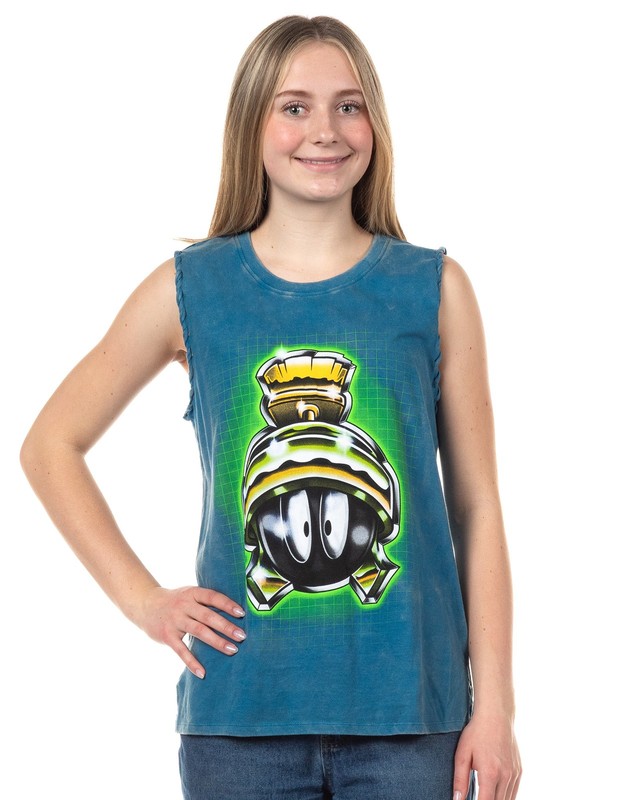 Looney Tunes Junior’s Marvin The Martian Lace-Up Design Distressed Tank, MD