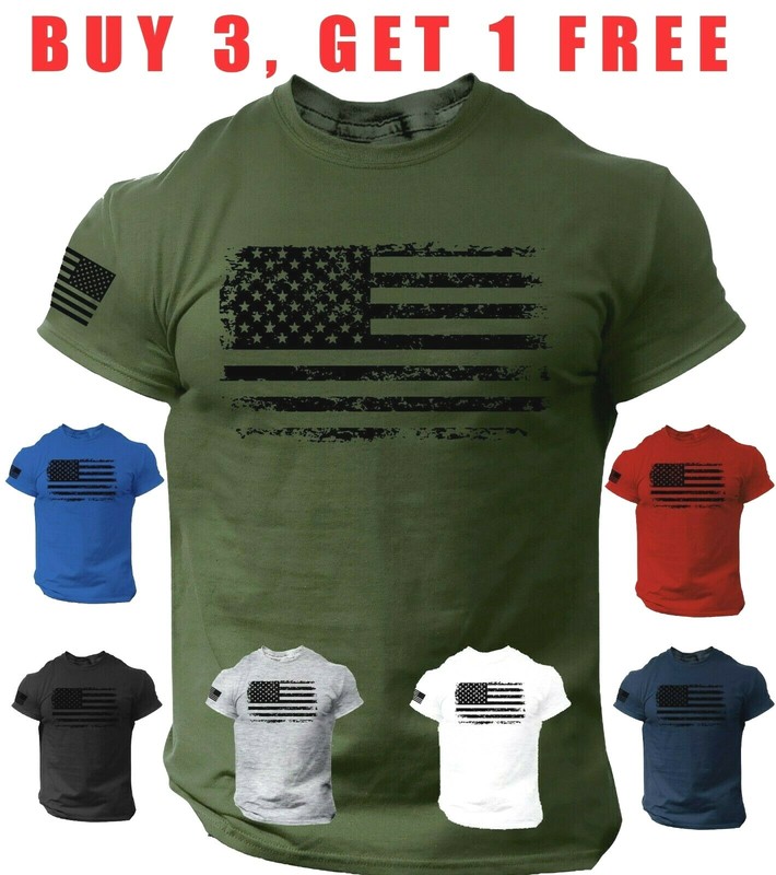 USA Distressed Flag Men T Shirt Patriotic American Tee S – 3XL