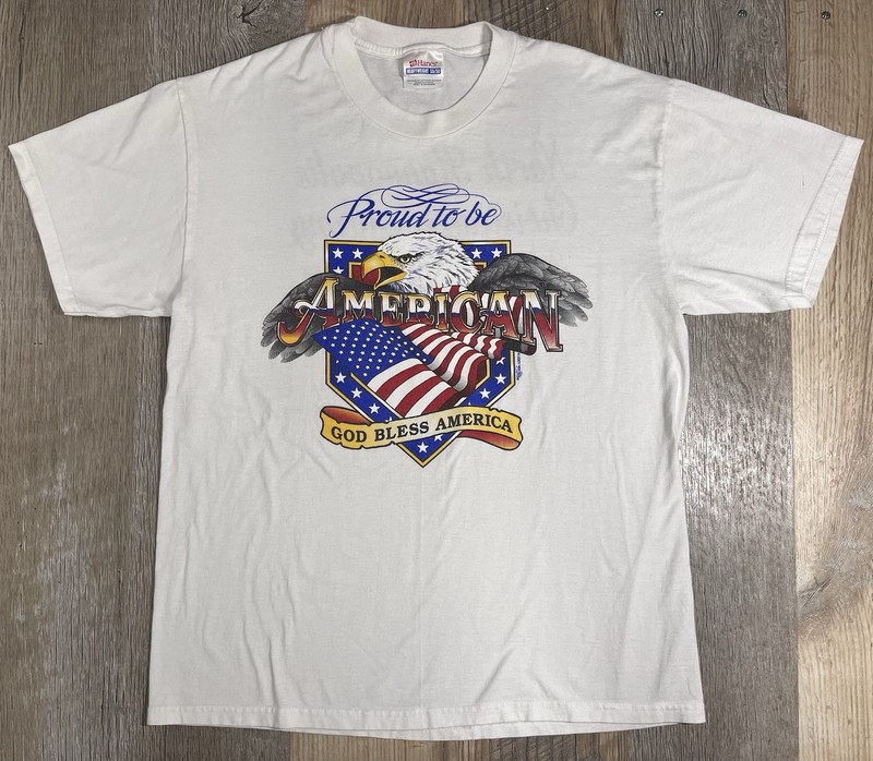 VTG Y2K God Bless America Patriotic Christian Adult M T-Shirt Retro Eagle Flag