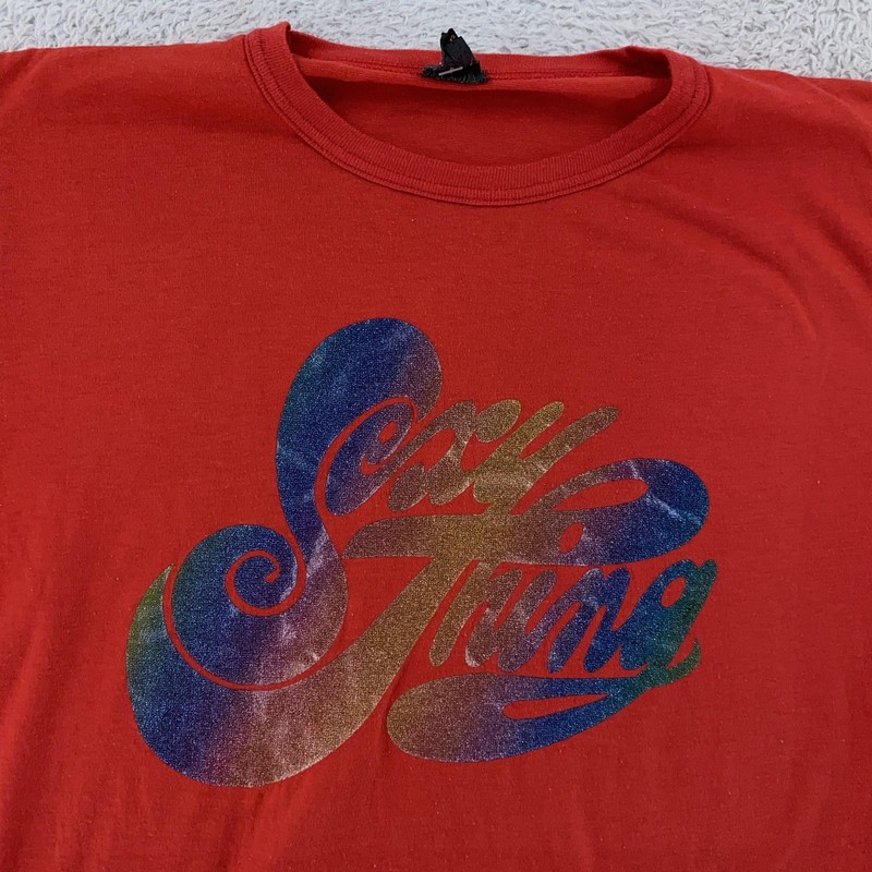 Vintage 70s Sexy Thing T-Shirt CROP FIT XS Iron On Rainbow Iridescent Disco 80s
