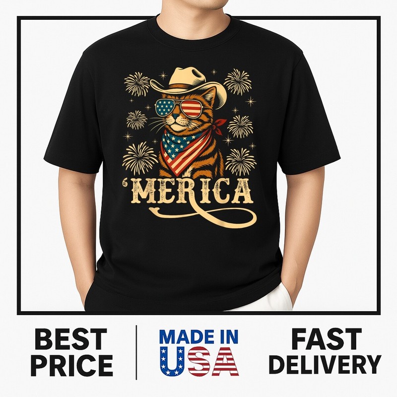 USA ‘Merica Cat 4th of July Men Women Kids Funny Patriotic T- T-Shirt BESTSELLER