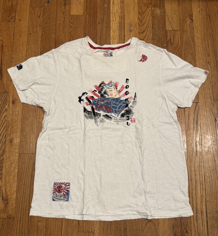 Edo Katsu Tairyo Festival Series Graphic Samurai Warrior White T-shirt Size XL