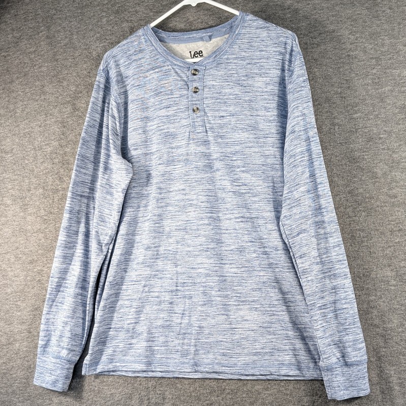 Lee Crew Neck Shirt Long Sleeve Premium Select Henley Blue Heather Medium M