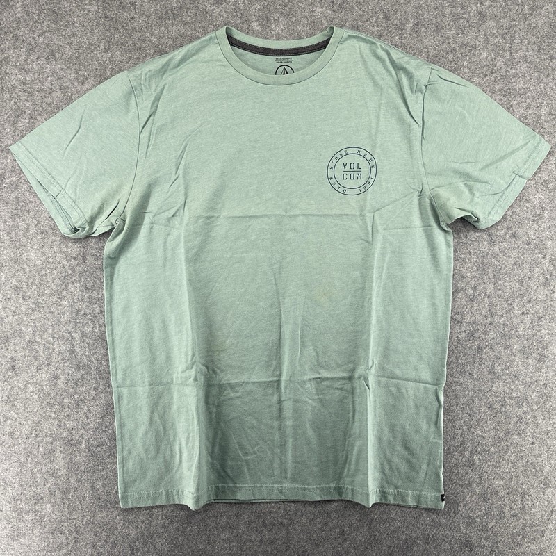 Volcom T-Shirt Men Large Green Modern Fit Logo Short Sleeve Casual Skate