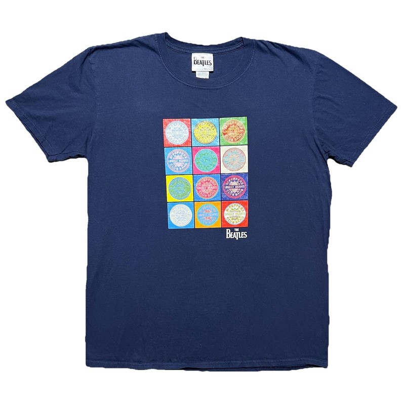 The Beatles Sgt Pepper Drum Logo T Shirt Mens XL Navy Blue Retro Band Tee