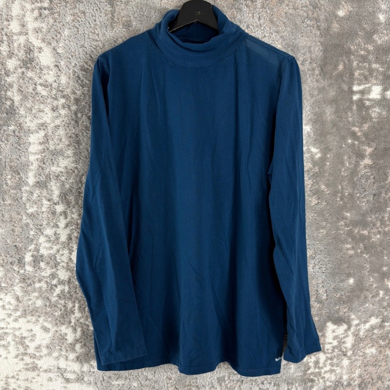 Woolrich Size 2XL Mock Neck Cotton Spandex Pullover Shirt Blue Long Sleeve Mens