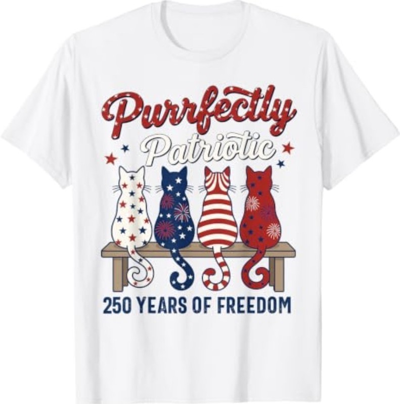 4th of July Cat Lovers Purrfectly Patriotic 250 Years 250th T-Shirt