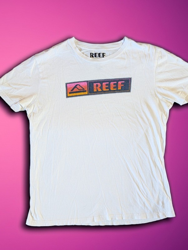 Reef White Cotton Graphic Logo Crew Neck Men’s M Short Sleeve T-Shirt