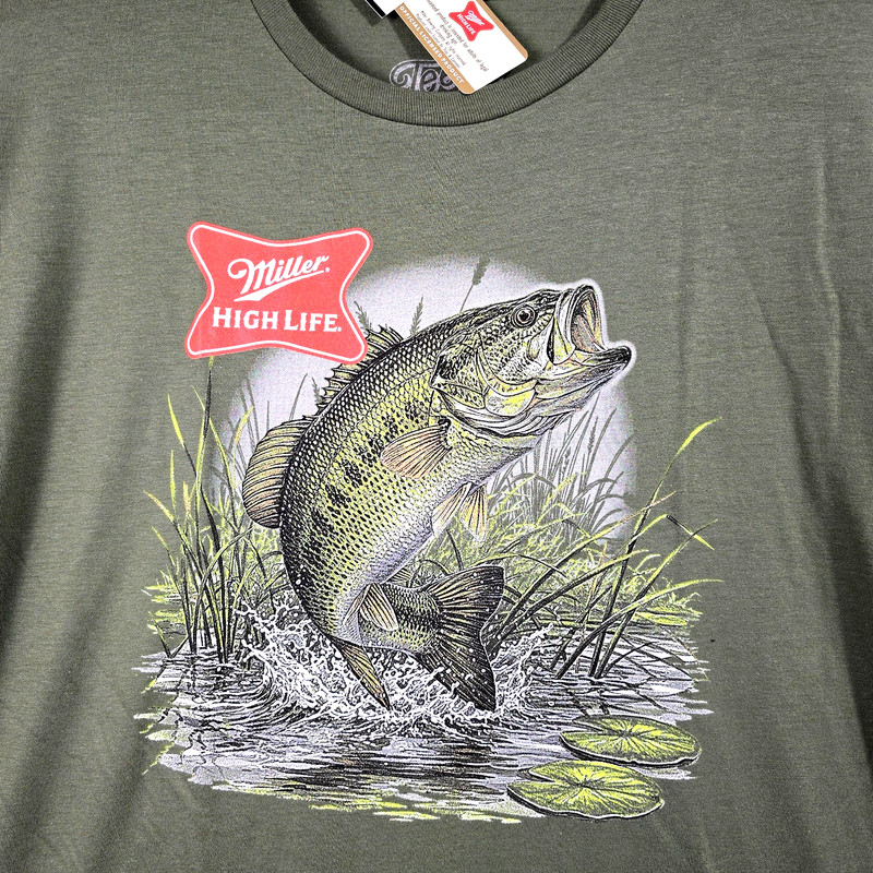 MILLER HIGH LIFE Shirt Mens 2XL Green Beer Fishing Hunting Casual Trout Fish NWT