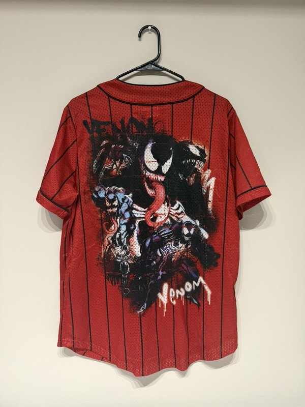 Venom Baseball Jersey Mens M Red Marvel Comics Button Up Short Sleeve Spiderman gallery
