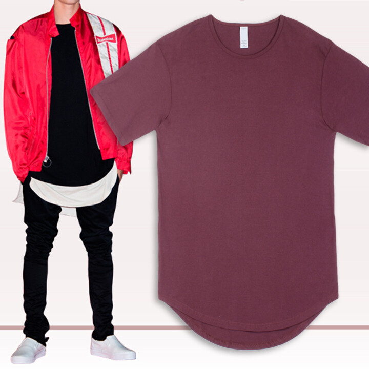 Mens BASIC HIPSTER T Shirts Casual Extended Longline Hip Hop Scallop Hemline Tee