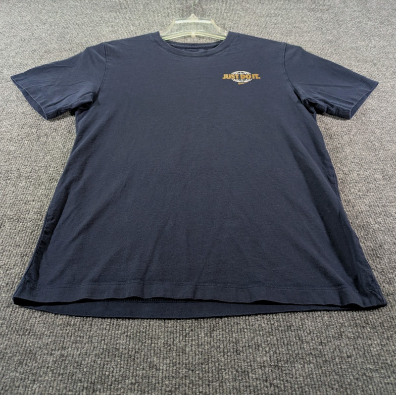 Nike Men's Small Navy Short Sleeve Graphic Tee World Globe Logo National Flags gallery