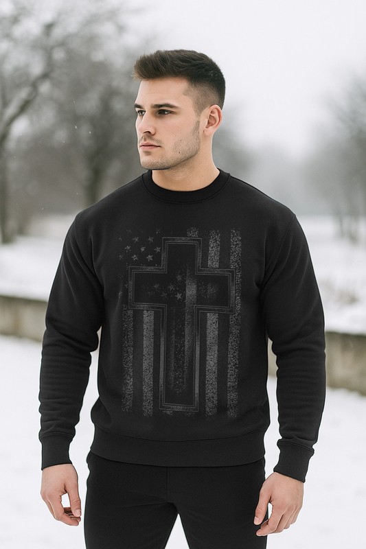 Christian Cross American Flag Sweatshirt | Faith & Patriotic Crewneck gallery