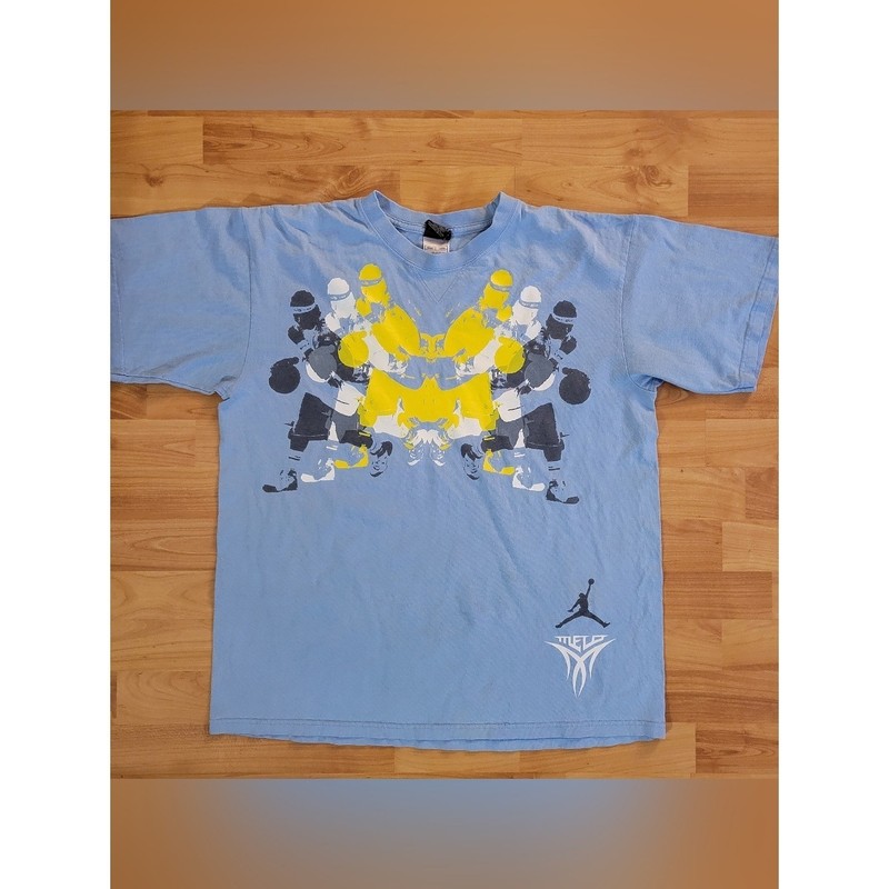 Y2K Air Jordan Melo Flight Graphic RARE Tee Blue Carmelo Anthony Jumpman, Medium