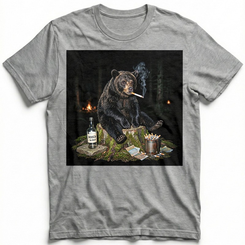 Funny Bear Smoking T-Shirt Bad Habits Forest Wildlife Meme Graphic Tee gallery