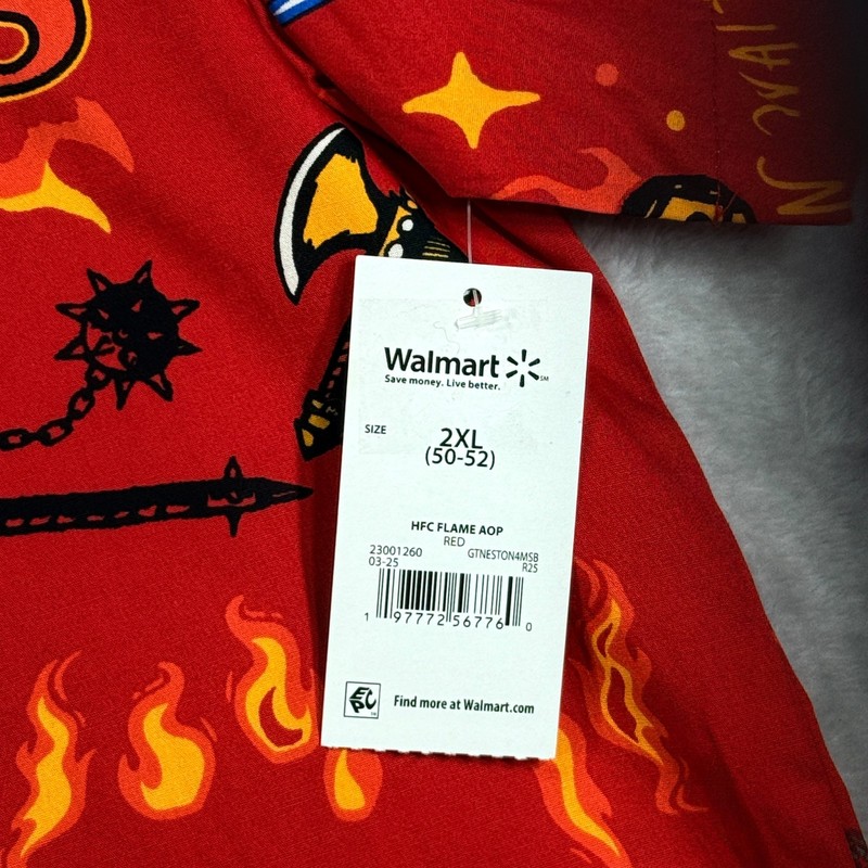Stranger Things Mens XL Button-Up Shirt Red Hellfire Club AOP Flames Cotton gallery