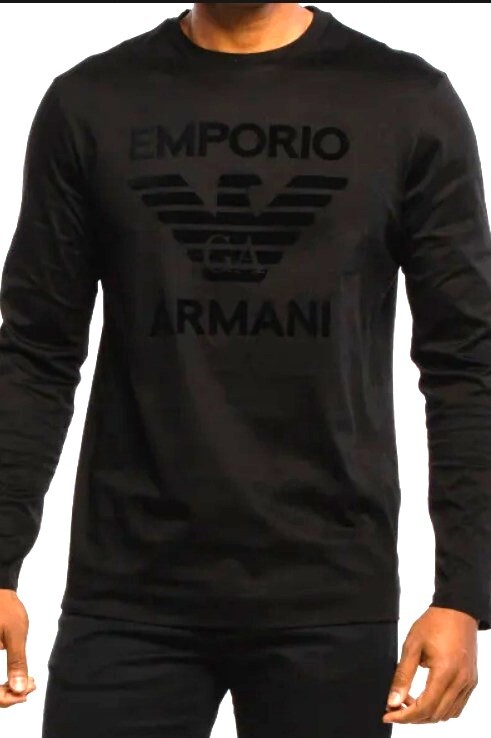 Emporio Armani Black Men’s Cotton T-Shirt Velvet print,Size M*L*XL*XXL