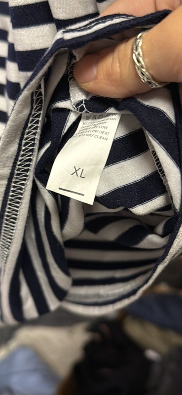 Men's Blue/White Striped Crew Neck Short Sleeve T-Shirt w/ Red Pocket XL gallery