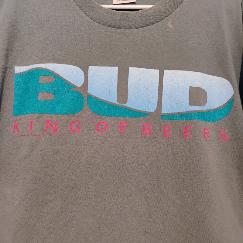 Vtg Wild Oats Budweiser King of Beers T Shirt XL Grey 80s 90s Bud USA Made B gallery