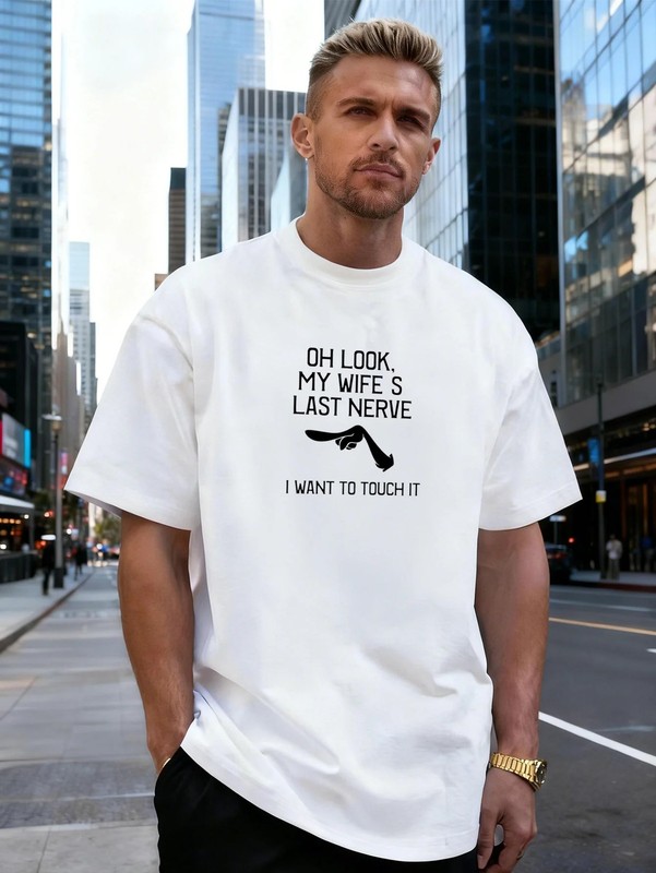 Pointing Hand Letter Graphic 100% Cotton Men’s T-Shirt for Daily Streetwear