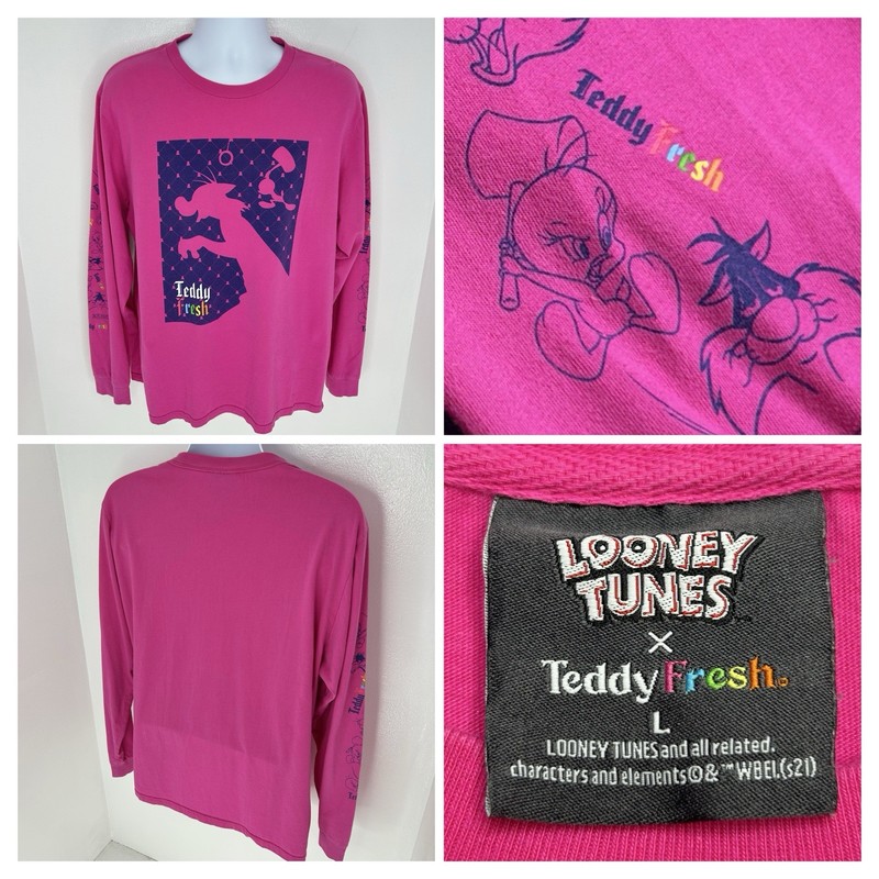Teddy Fresh X Looney Tunes Pink Shirt Size Large Sylvester Tweety Streetwear