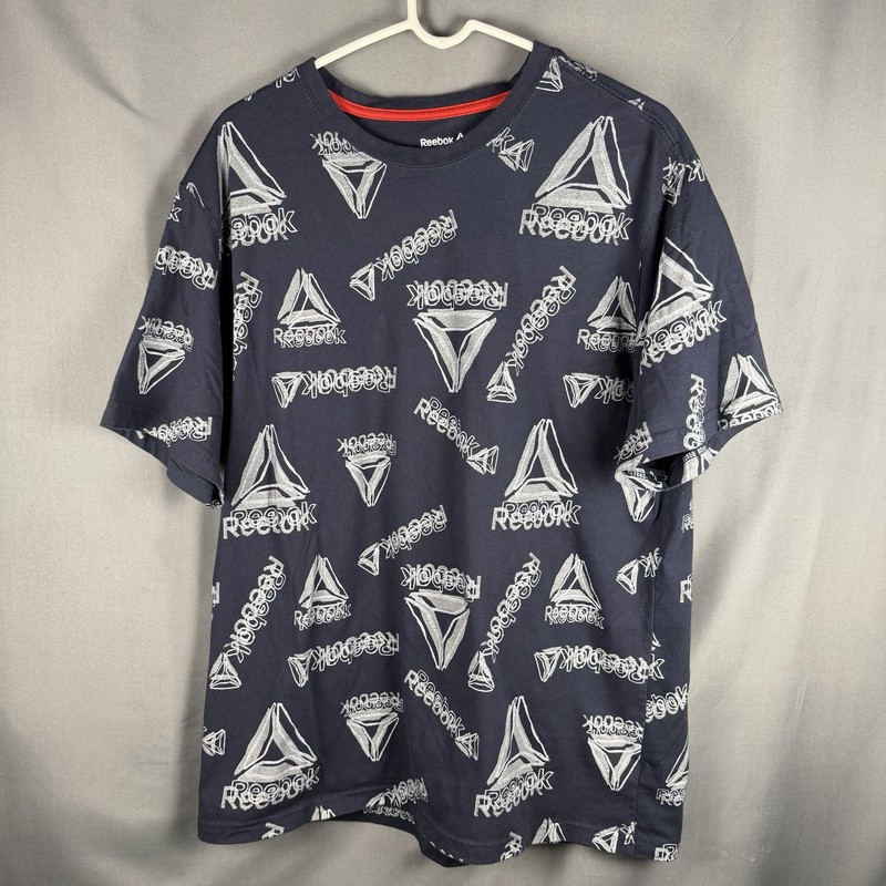 Reebok Mens T Shirt 2XL Blue AOP Graphic Tee Short Sleeve Skater Sports Classic