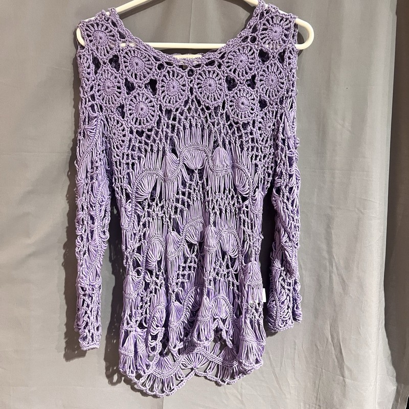 Umgee purple crochet pullover sweater size S Boho Grunge Retro Coquette TG2070