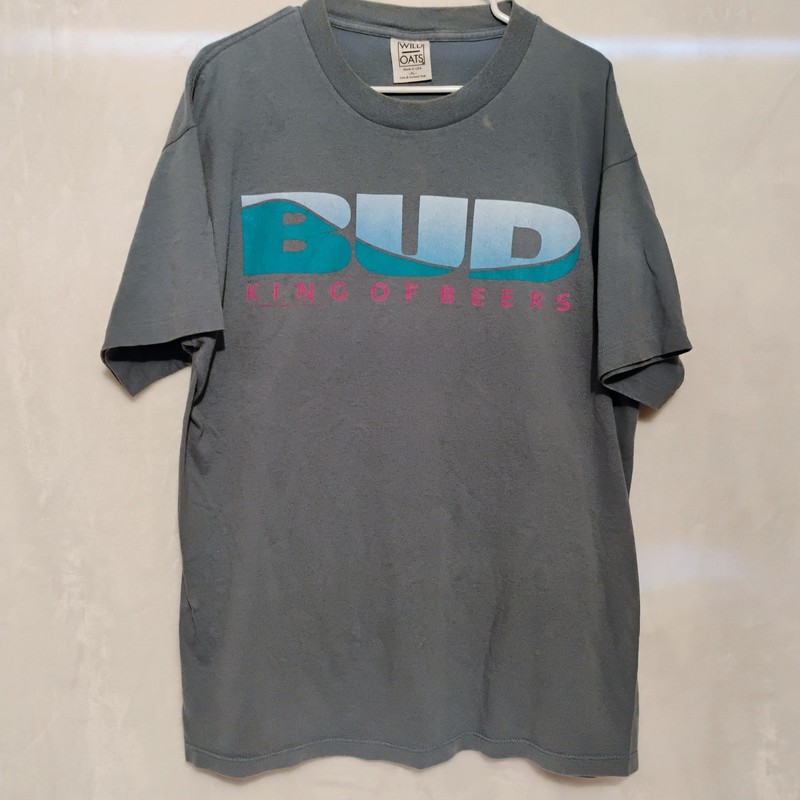 Vtg Wild Oats Budweiser King of Beers T Shirt XL Grey 80s 90s Bud USA Made B
