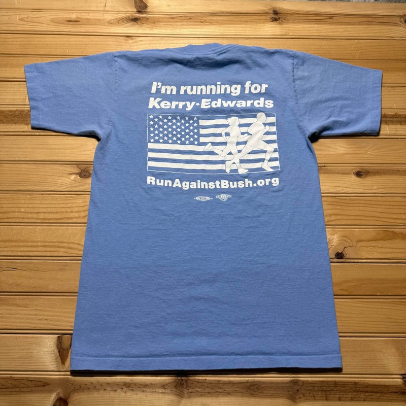 Vintage 2004 Run Against Bush Political Kerry Edwards Graphic T-Shirt USA Small