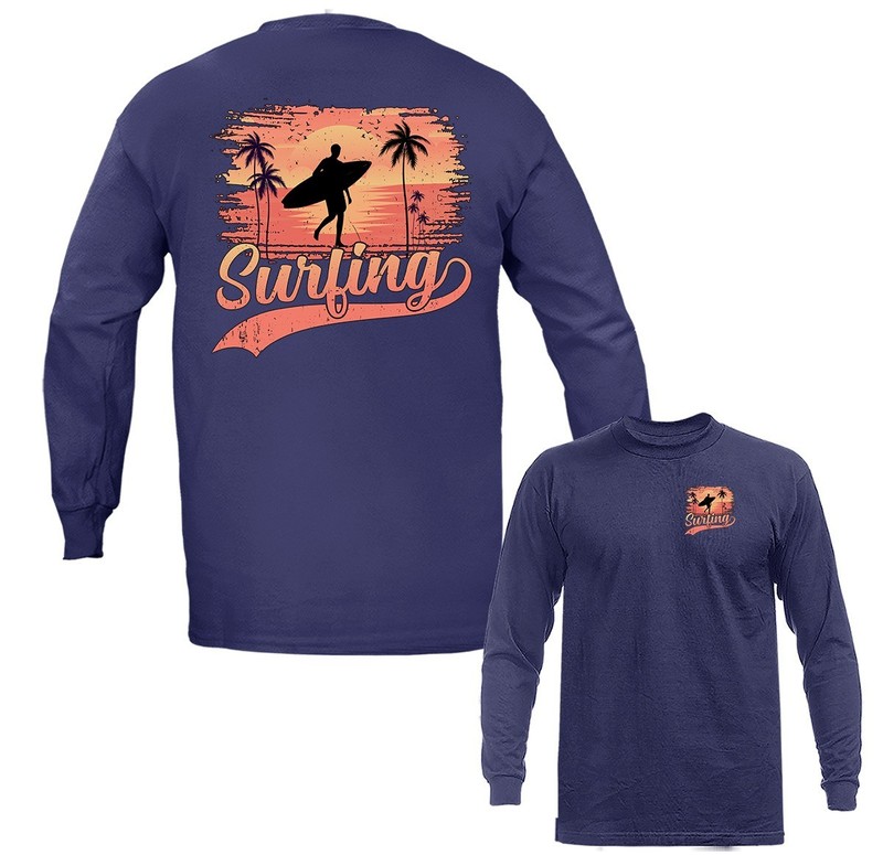 Surf Surfing Palm Tree Surfer Long Sleeve