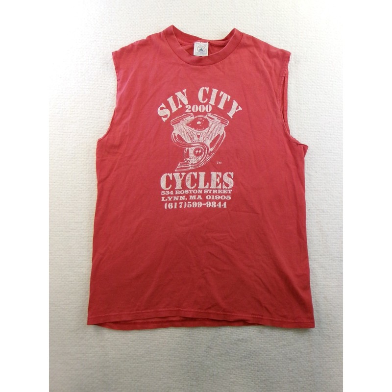Delta Sin City Cycles Tank Top Mens M Red Sleeveless Biker Graphic Tee