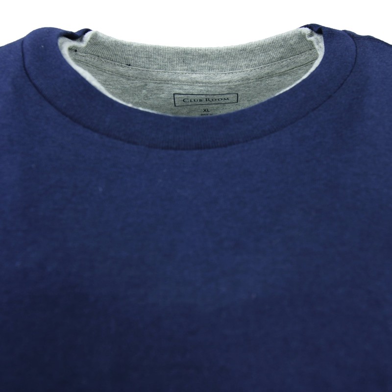 Men's Navy Blue Club Room 100% Cotton Gray Collar Trim T-Shirt, Size XL gallery