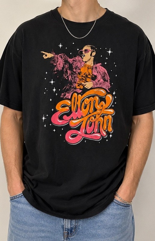 Elton John Graphic Band T Shirt Black 2022 Tour Music Tee Size M Cotton